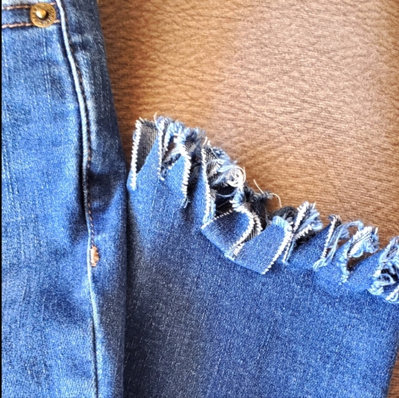 Free People Great Heights Frayed Skinny Jeans Blue Med Wash Stretch Denim Sz 25 - Picture 5 of 8